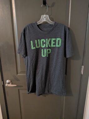 Women's Dark Gray 'LUCKED UP' Short Sleeve Tee - Green Print